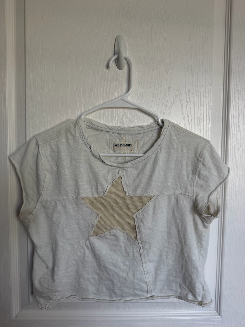Free People White Star Patch Crop Tee